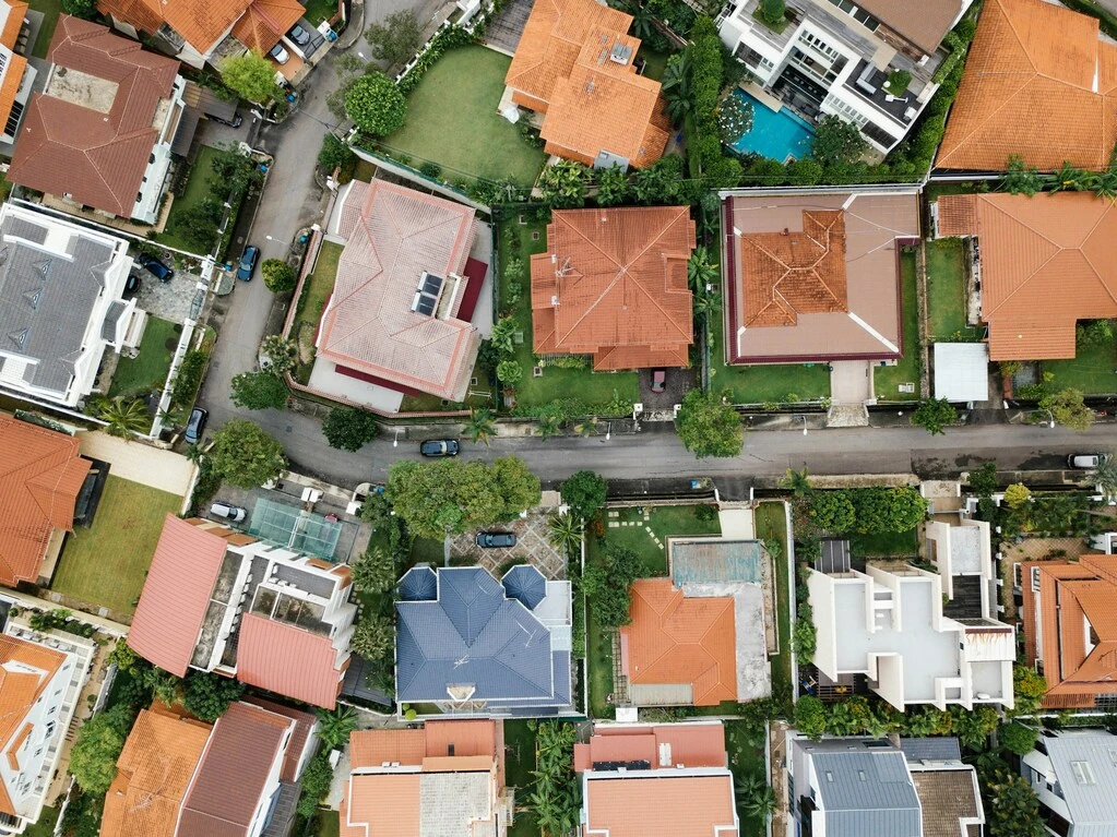 Residential real estate showcasing various houses and properties in a neighborhood